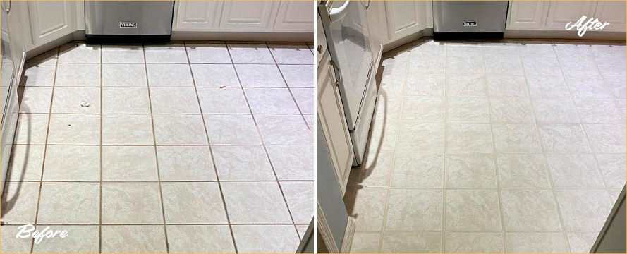 Kitchen Floor Before and After a Grout Cleaning in Lake Mary, FL