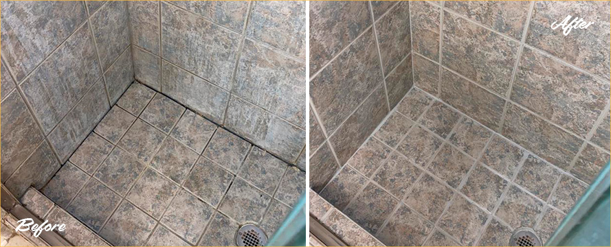 Ceramic Shower Before and After Our Tile and Grout Cleaners in Lake Mary, FL