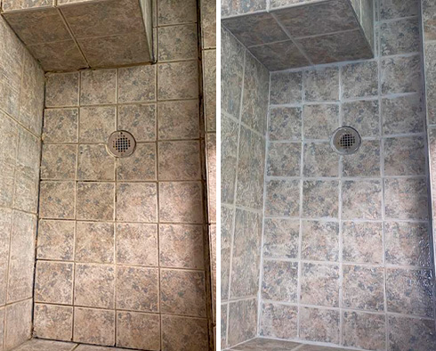 Shower Before and After Our Tile and Grout Cleaners in Lake Mary, FL