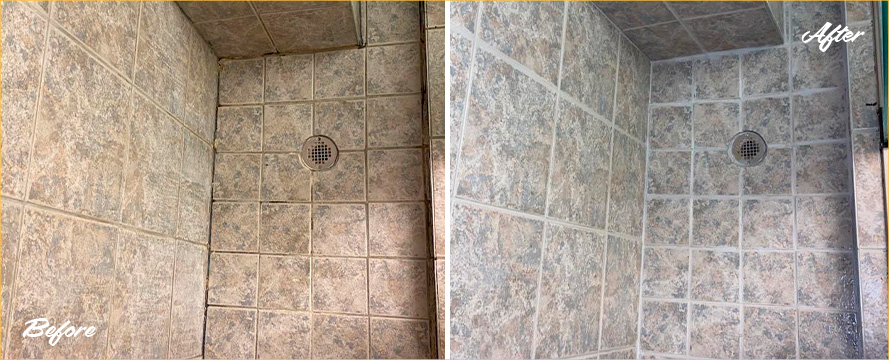 Shower Before and After Our Tile and Grout Cleaners in Lake Mary, FL