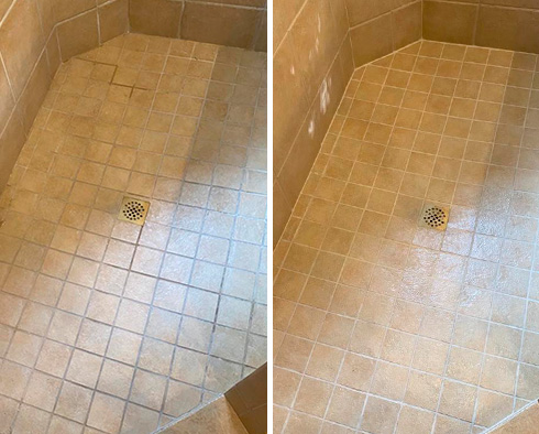 Shower Before and After Our Grout Sealing in Oviedo, FL
