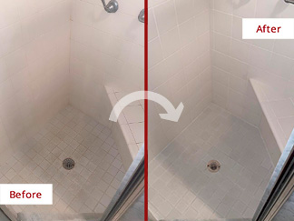 Shower Before and After a Grout Cleaning in Howey-in-the-Hills, FL