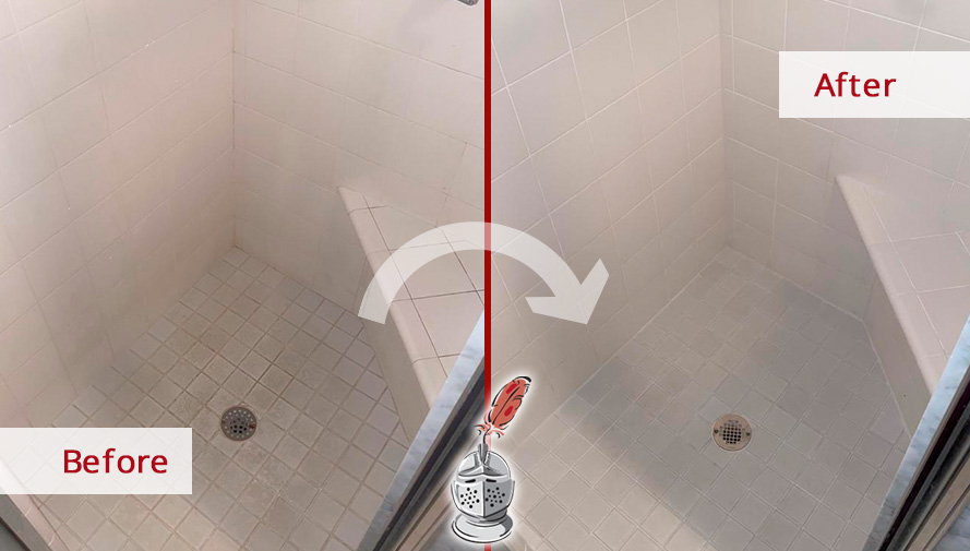 Shower Before and After a Professional Grout Cleaning in Howey-in-the-Hills, FL