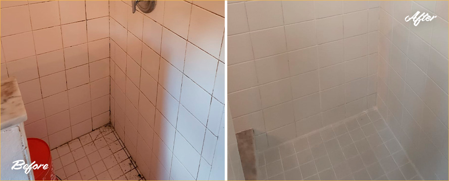 Old Shower Before and After Our Grout Sealing in Oviedo, FL