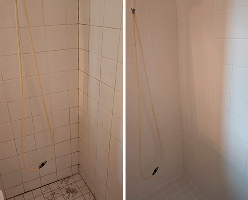 Shower Before and After Our Grout Sealing in Oviedo, FL