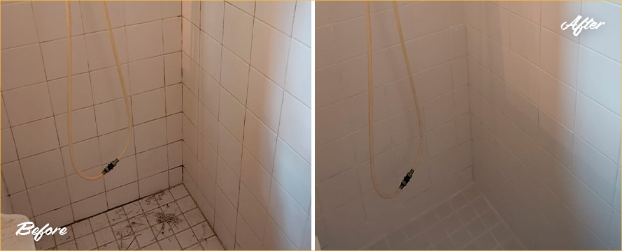 Shower Before and After Our Grout Sealing in Oviedo, FL