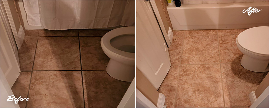 Bathroom Floor Before and After a Superb Grout Sealing in Mount Dora, FL