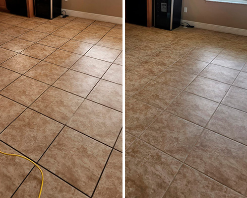 Floor Before and After a Grout Sealing in Mount Dora, FL