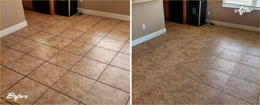 Kitchen Floor Before and After a Grout Sealing in Mount Dora, FL