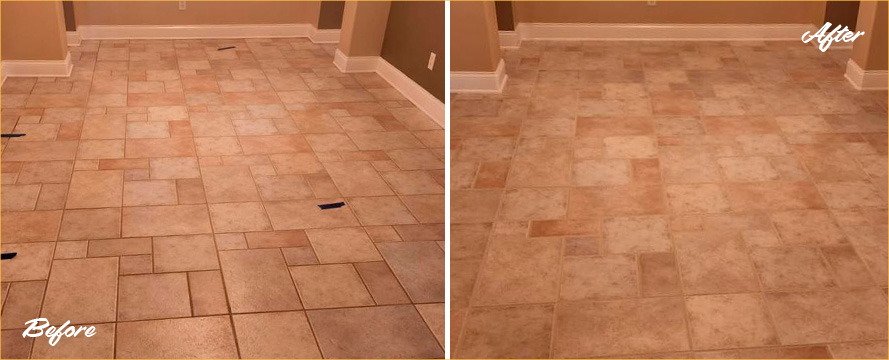 Floor Before and After Our Grout Cleaning in Okahumpka, FL