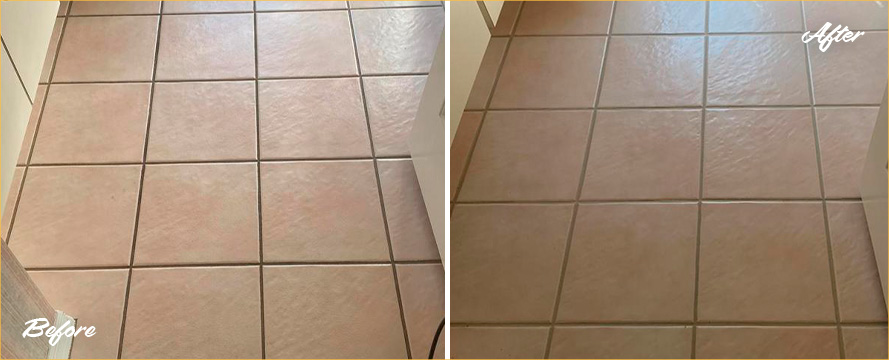 Floor Before and After a Professional Grout Sealing in Oviedo, FL