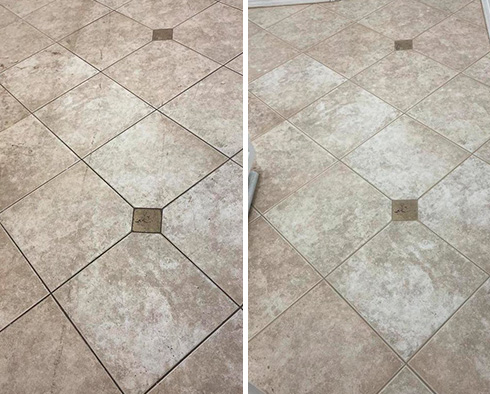 Floor Before and After a Grout Sealing in Oviedo, FL