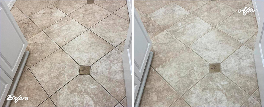 Floor Before and After a Superb Grout Sealing in Oviedo, FL