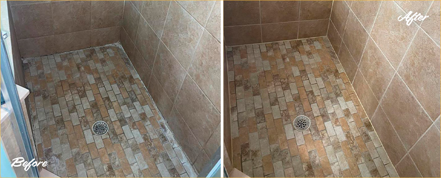 Shower Before and After Our Outstanding Caulking Services in Oviedo, FL