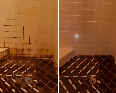 Shower Before and After a Tile Cleaning in Longwood, FL