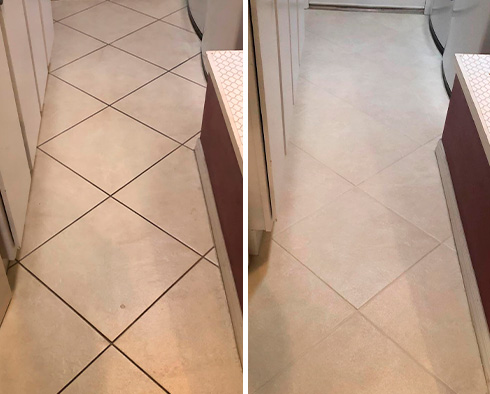 Floor Before and After a Grout Sealing in The Villages, FL