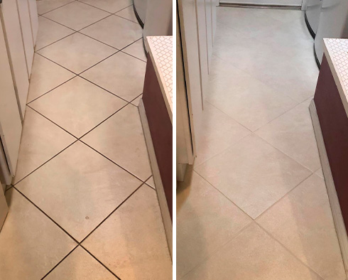 Floor Before and After a Grout Sealing in The Villages, FL