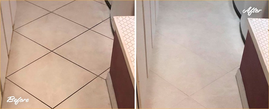 Floor Before and After an Exceptional Grout Sealing in The Villages, FL