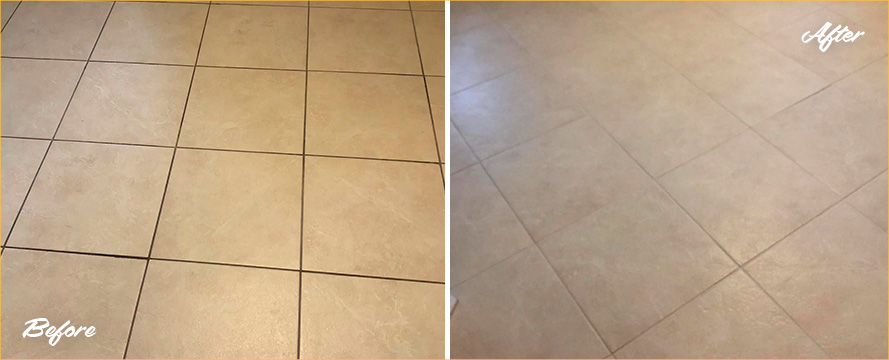 Floor Before and After a Remarkable Grout Cleaning in Leesburg, FL