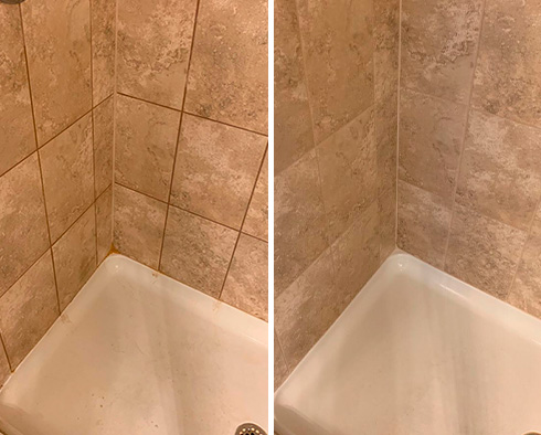Shower Before and After a Grout Cleaning in The Villages, FL
