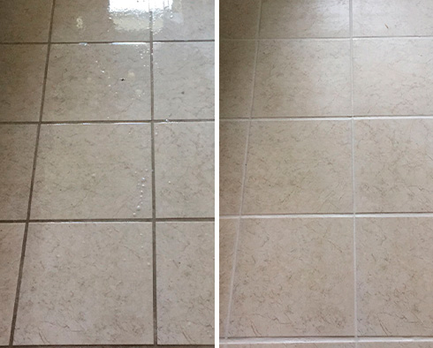Floor Before and After a Grout Cleaning in Oviedo, FL