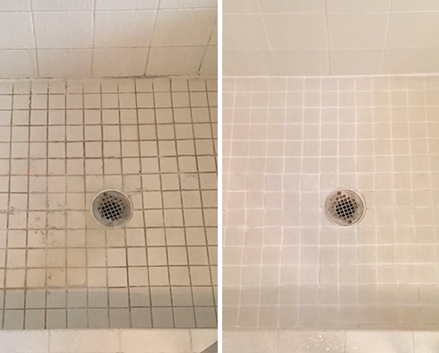 Shower Before and After a Grout Cleaning in The Villages, FL
