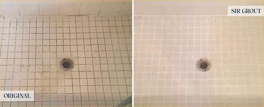 Shower Before and After a Flawless Grout Cleaning in The Villages, FL