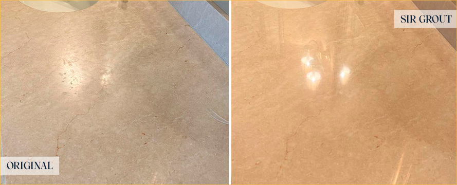 Marble Vanity Top Before and After a Stone Cleaning in Oviedo, FL