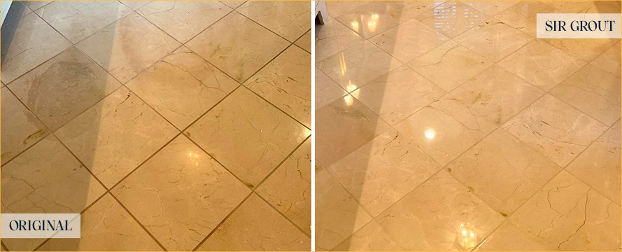Marble Floor Before and After a Stone Cleaning in Oviedo, FL