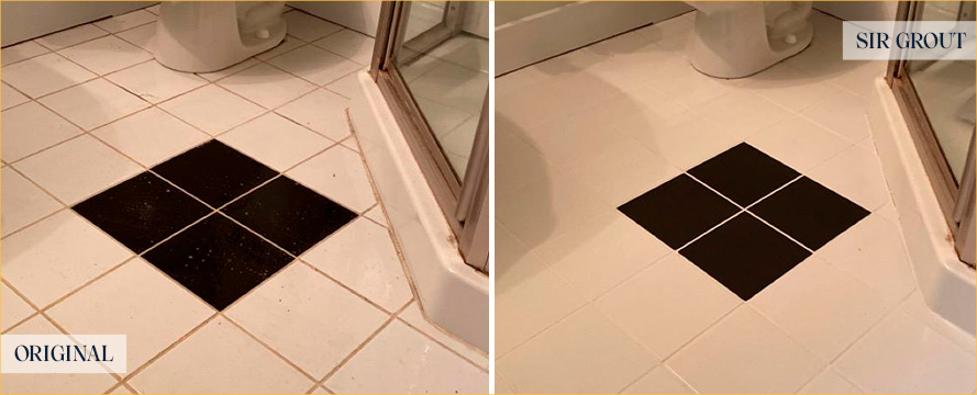 Bathroom Floor Before and After a Grout Sealing in Leesburg, FL