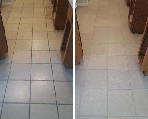 Floor Before and After a Grout Cleaning in The Villages, FL