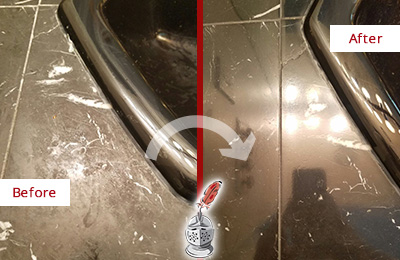 Before and After Picture of a Ferndale Marble Countertop Cleaned to Remove Deep Dirt