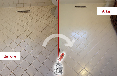 Before and After Picture of a Lake Mary White Bathroom Floor Grout Sealed for Extra Protection